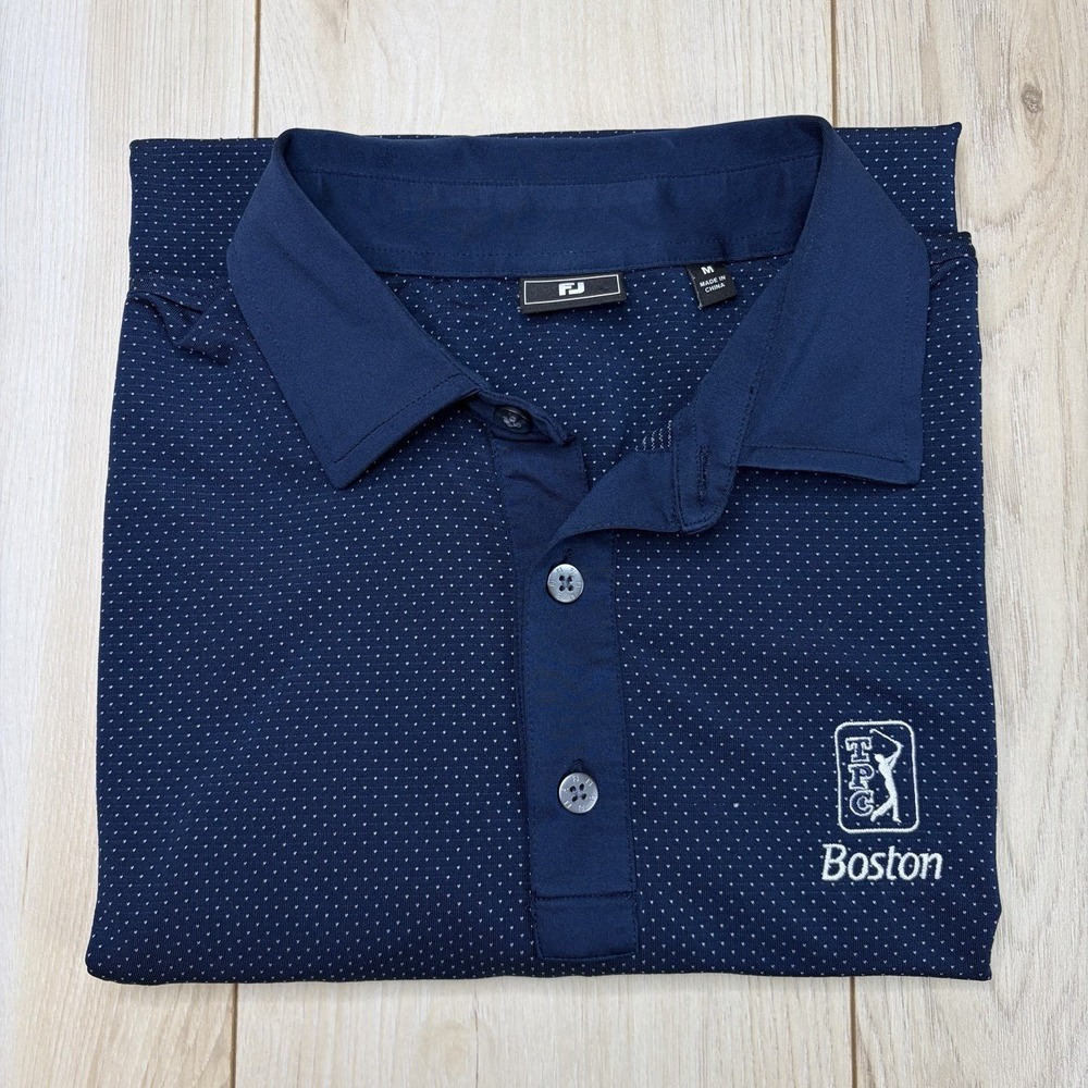 FooTjoy THE PLAYERS CLUB BOSTON TPC Polo Shirt Performance Mens Medium Navy Dots